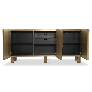 Bernhardt Bernhardt Acora Buffet With Aged Brass Clad Frame, Sculptural Patchwork Doors & Soft-Close Storage 347134