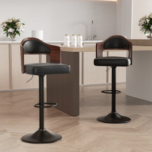 English Elm Swivel Bar Stools Set Of 2 - Adjustable Height, Comfortable Pu Leather & Bentwood Design For Dining T3950P394218-GIGA