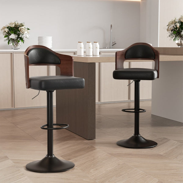 English Elm Swivel Bar Stools Set Of 2 - Adjustable Height, Comfortable Pu Leather & Bentwood Design For Dining T3950P394218-GIGA