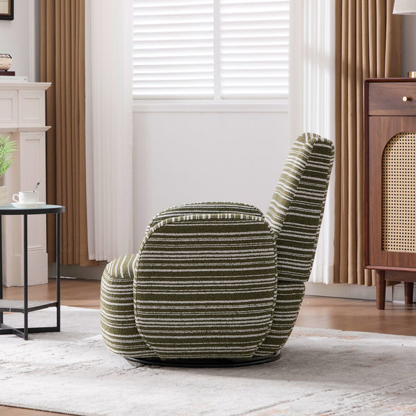 English Elm Modern Boucle 360° Swivel Leisure Chair with High‑Resilience Sponge, Supportive Curve, 550lb Capacity Olive Green W395P355490