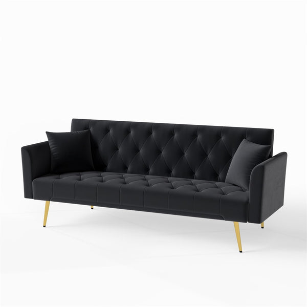 English Elm Modern Tufted Velvet Sleeper Sofa Retro Style Convertible Fold Flat for Compact Spaces Black W2353P399458