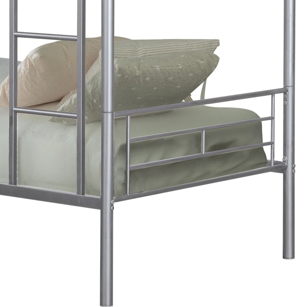 English Elm Silver Twin Over Twin Metal Bunk Bed with Ladder, Convertible Hybrid Design, Space-Saving 41.5"W x 78"D B2741P348883
