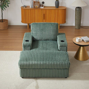 English Elm 42.5-inch corduroy single recliner with cup holder, storage ottoman, plush back pillow for lounging Green W834P375120