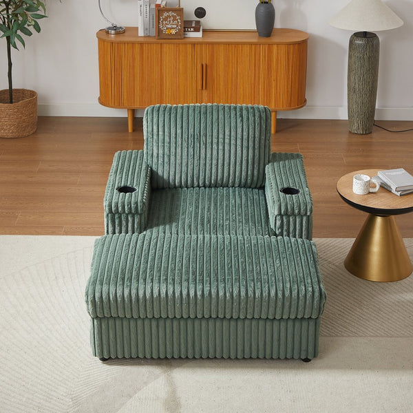 English Elm 42.5-inch corduroy single recliner with cup holder, storage ottoman, plush back pillow for lounging Green W834P375120