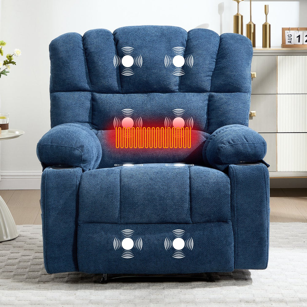 English Elm Living Space Reclining Chair with 8-Point Vibration, Lumbar Heating, Multi-Recline Comfort and Easy Assembly Blue W1403P364988