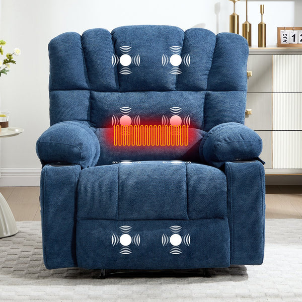 English Elm Living Space Reclining Chair with 8-Point Vibration, Lumbar Heating, Multi-Recline Comfort and Easy Assembly Blue W1403P364988