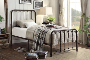English Elm Classic Queen Platform Bed with Curved Headboard and Ball Accent Detailing, Dark Bronze Metal Frame Antique Bronze 45 L x 43.25 W x 3.75 H B011P263750