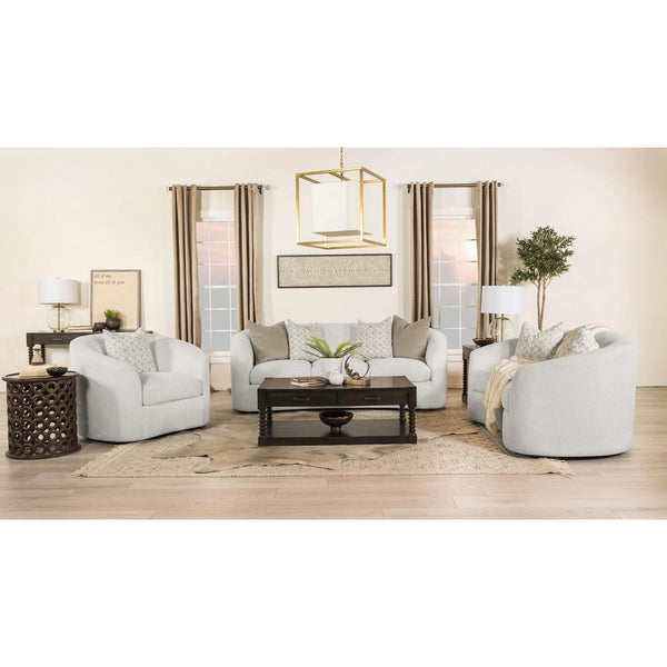 English Elm Rory Latte Bouclé Sloped Arms Sofa with Pillows — Curved Vintage Chic, Plush Comfort, 88.5"W Lounge B062P358205