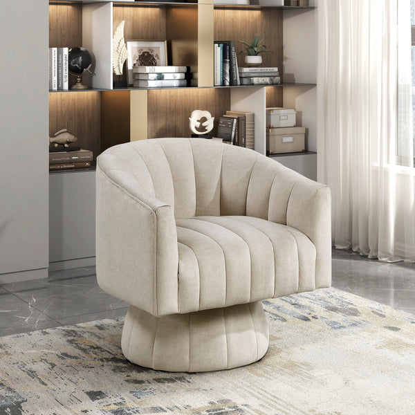 English Elm Taupe Velvet Swivel Chair with Channel-Stitched Barrel Back, High-Density Foam, 300lb Sturdy Frame B011P329262
