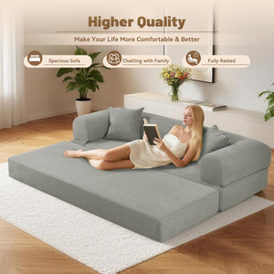 English Elm Convertible Corduroy Sleeper Sofa Queen Fold Out Bed with Dual Storage Pockets Light Gray W3396P483179