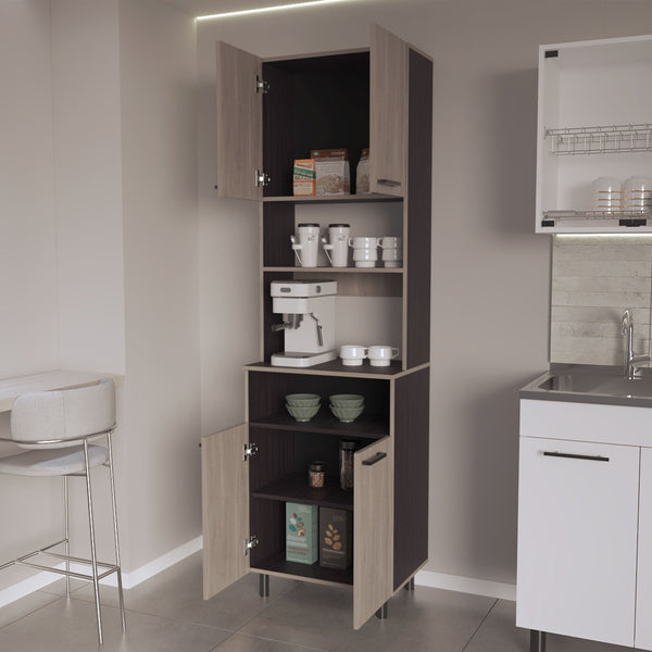 English Elm FM Bullhead City Kitchen Pantry Storage Cabinet with Open Shelves, 4 Doors, Scratch-Resistant Finish B128P301398