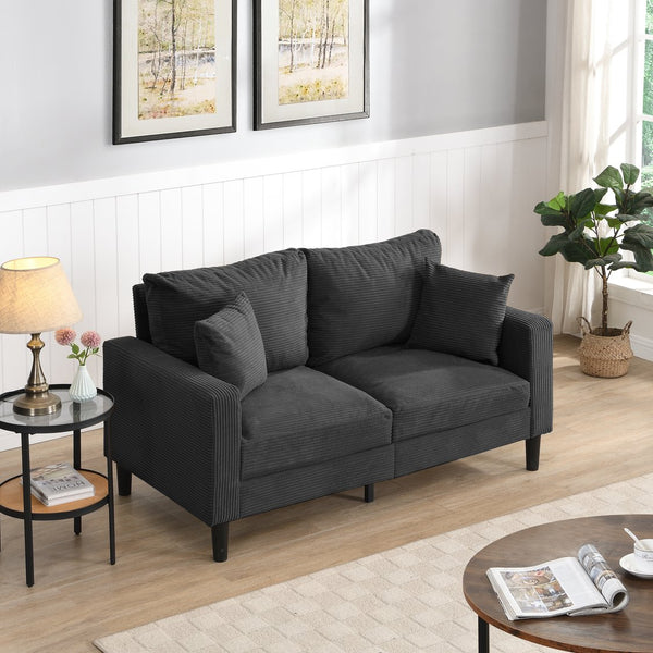 English Elm 57 High-Resilience Loveseat Sofa with Sturdy Wooden Frame, Corduroy Upholstery, Space-Saving Two-Seater Comfort Dark Gray 32.09 L x 25.98 W x 15.55 H W2297P264503