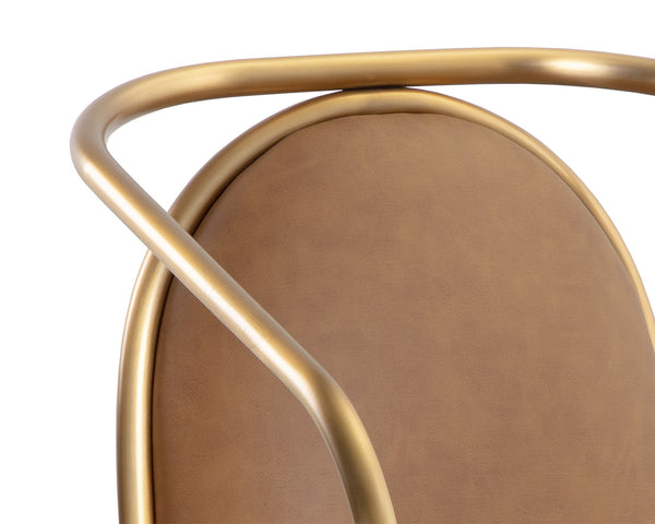 Sunpan Cicero Dining Armchair - Elegant Milliken Cognac Faux Leather & Gold Stainless Steel Accent Piece