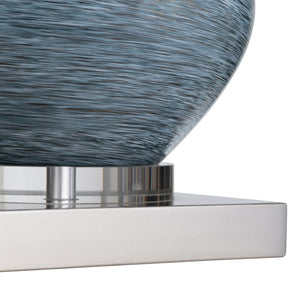 Crestview Collection 26.5"H Sculptural Blue Ceramic Table Lamp With Crystal Base, Silver Accents & White Linen Shade   Cvabs2424a