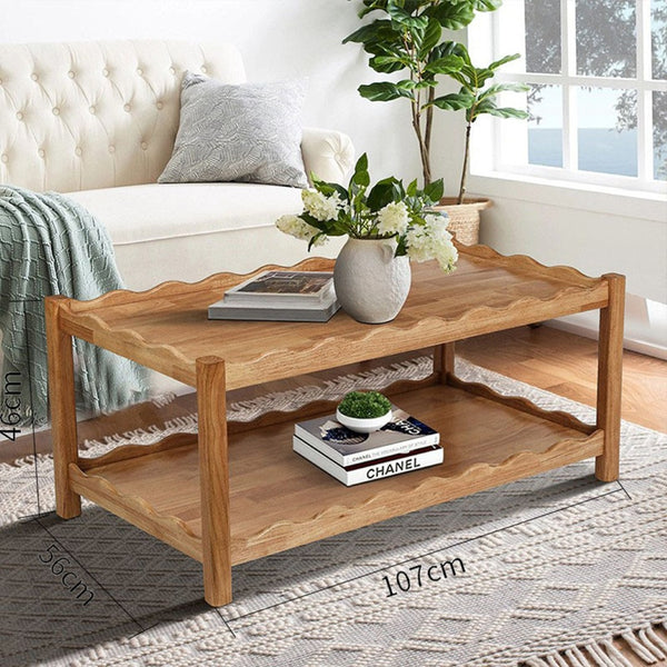 English Elm Modern Two Tier Rubberwood Coffee Table with Open Shelf for Living Room Display W3040P455713
