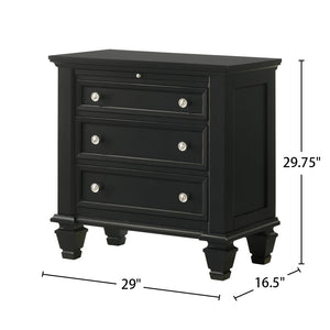 English Elm 3 Drawer Nightstand with Pull-Out Tray, Felt Lined Top, Solid Hardwood, Dovetail Drawers, Brushed Nickel Finish B016P254490