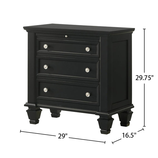 English Elm 3 Drawer Nightstand with Pull-Out Tray, Felt Lined Top, Solid Hardwood, Dovetail Drawers, Brushed Nickel Finish B016P254490