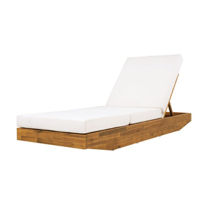 English Elm Boat-shape Acacia Wood Outdoor Chaise Lounge Slatted Teak Finish Poolside Recliner Cream,Teak N770P380117T_N770P208317C