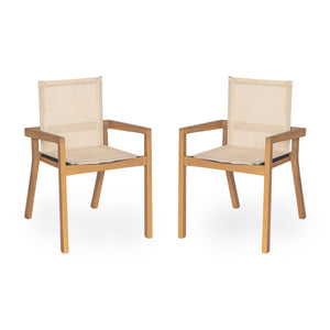 English Elm Christopher Knight Home® - BELFAST Teak Frame Outdoor Dining Chairs Set of 2 — Beige Mesh Comfort, Durable Weather-Resistant Design N762P240699A
