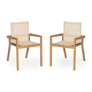 English Elm 7 Piece Solid Acacia Wood Outdoor Dining Set with Mesh Chairs Teak Finish Patio N762S000004AAA