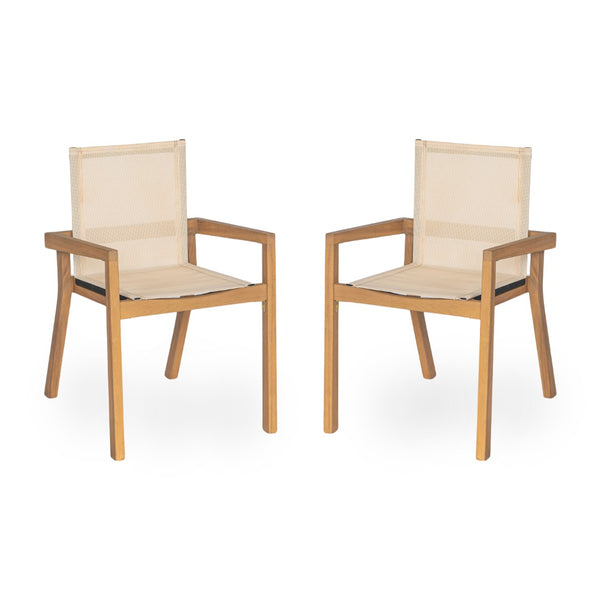 English Elm 7 Piece Solid Acacia Wood Outdoor Dining Set with Mesh Chairs Teak Finish Patio N762S000004AAA