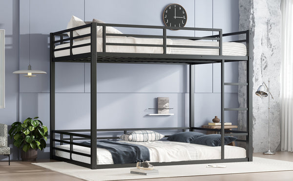 English Elm Metal Queen Over Queen Bunk Bed – Space-Saving Design For Teens & Adults, No Box Spring Needed, Black W1580S00140
