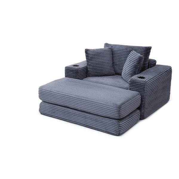 English Elm 52.4'' Boneless Foam Chaise Lounge Convertible Corduroy Sofa Bed for Living Room Grey W1117P410661