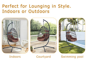 English Elm Grheavy-duty Iron Egg Chair Pe Rattan Woven Swing Seat for Patio or Living Room W2920P281902