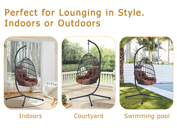 English Elm Grheavy-duty Iron Egg Chair Pe Rattan Woven Swing Seat for Patio or Living Room W2920P281902