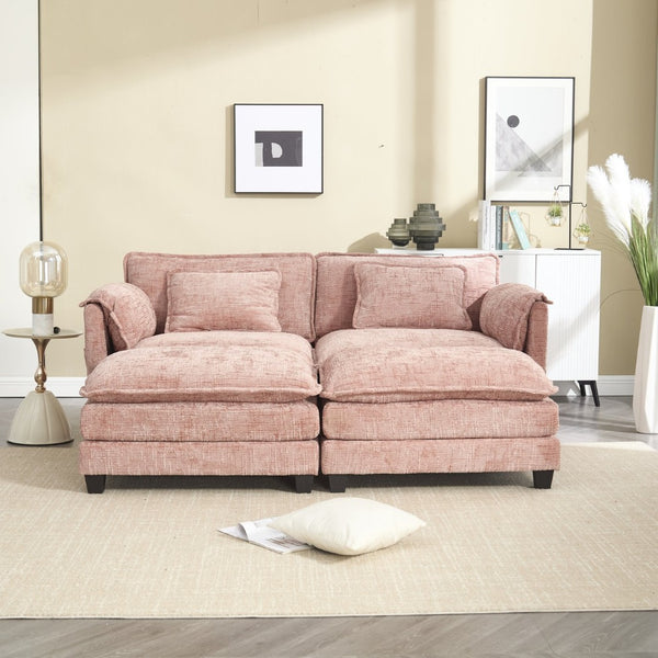English Elm United Cozy Chenille Two-Seat Sofa With Detachable Armrests, Footstools, And Side Pockets For Comfort W1568S00139-GIGA