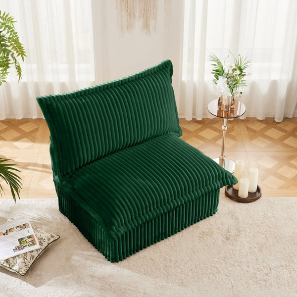 English Elm Koala Armless Corduroy Sofa Deep Seat Wraparound Back Support for Living Rooms Green W3041P272941