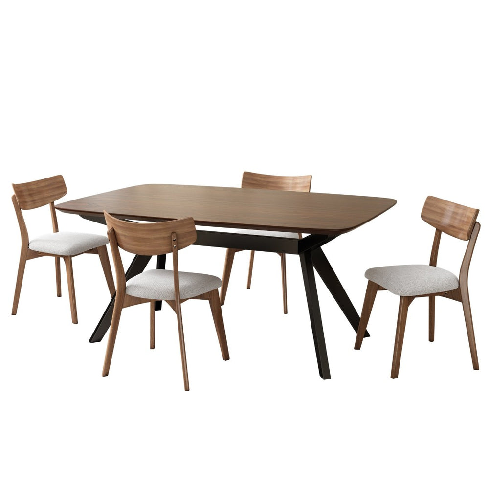 English Elm 5-pieces Mid-century Modern Dining Set Rubberwood Table Four Upholstered Chairs N768P379795L_4_N768P247991W