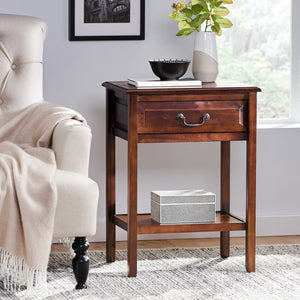 English Elm Christopher Knight Home® - End Table - Classic Brown Rubber Wood Design With Storage Drawer And Lower Shelf For Versatile Use N771P269301W