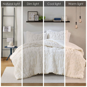 JLA Home Intelligent Design - Animal Chenille Duvet Cover Set with Plush Clipped Texture, Off-White Elegance, OEKO-TEX Certified Comfort 90 L x 88 W x 0.13H ID12-2422