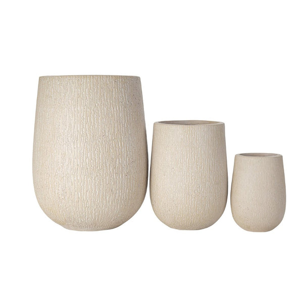 English Elm U_style Egg Shaped Mgo Stone Look Planters Set of 3 Sculptural Pots for Patio Garden N711P406659A