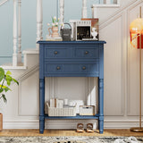 Navy Narrow Console Table with 3 Drawers & Shelf - Sturdy Wood Frame (23.70