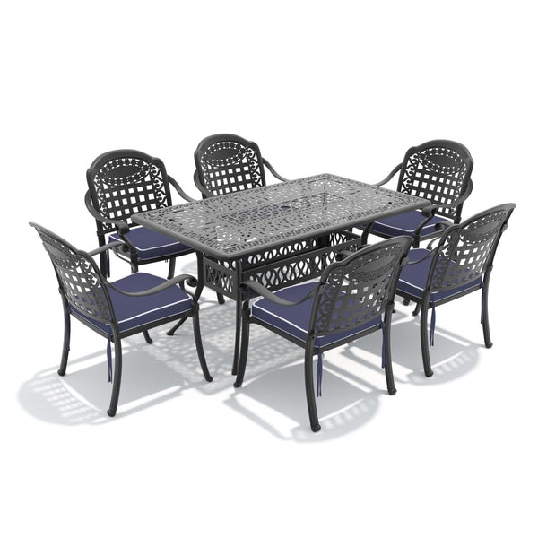 English Elm 7-piece Cast Aluminum Outdoor Dining Set with Ornate Relief Patterned Chairs and Table W1710S00638
