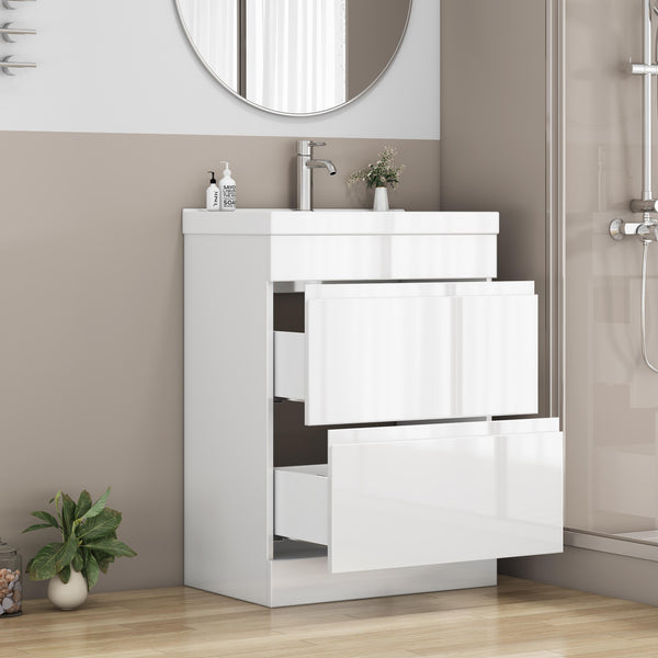 English Elm 24-Inch Bathroom Vanity With Unique Thick Ceramic Basin & Soft-Close Drawers For Modern Spaces W3151S00058