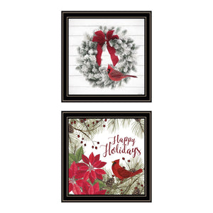 English Elm Trendy Decor 4u Cardinal Wreath Folk Art Two Piece Black Framed Print Set B067P256620