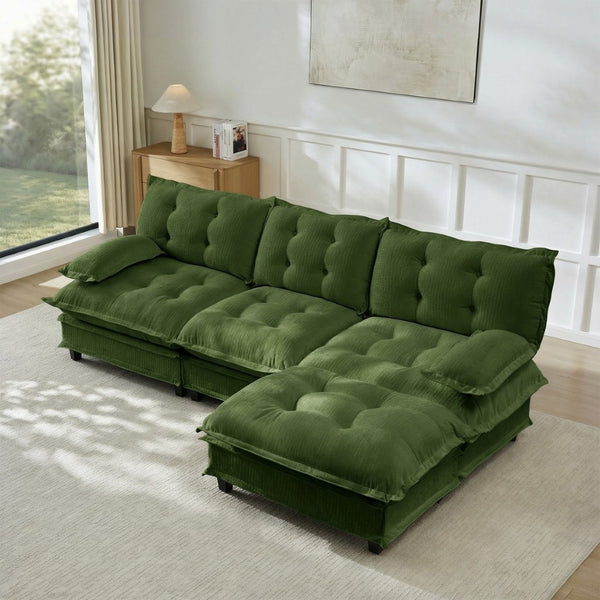 English Elm 107" Modular Cloud Sectional Chenille Deep Seat Couch with Lattice Cushions for Apartments Green W714S01729