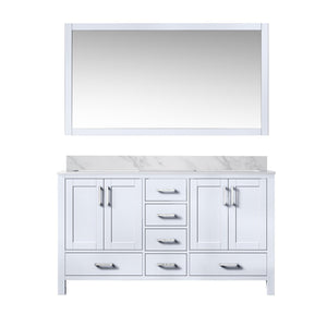 English Elm White Double Bath Vanity Set With Carrara Marble Top, Soft-Close Drawers & 58-Inch Mirror Included B2731S00695-GIGA