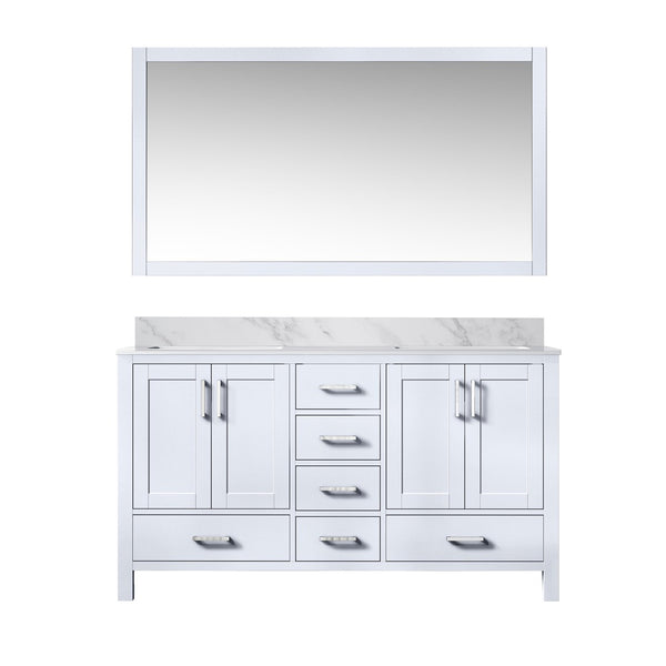 English Elm White Double Bath Vanity Set With Carrara Marble Top, Soft-Close Drawers & 58-Inch Mirror Included B2731S00695-GIGA