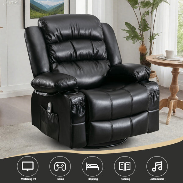 English Elm Massage Swivel Rocker Recliner with Heat Lumbar Relief and Usb Port for Living Room W1521P476713