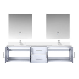 English Elm Glossy White 80" Double Bath Vanity with White Quartz Top, Chrome Faucet, 30" LED Mirrors, Durable Finish B2731S01102