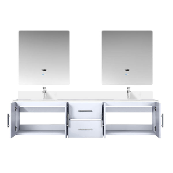 English Elm Glossy White 80" Double Bath Vanity with White Quartz Top, Chrome Faucet, 30" LED Mirrors, Durable Finish B2731S01102