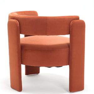 English Elm Accent Chair Velvet Upholstered Mid Century Modern Seat with Tapered Wood Legs for Any Room Orange W3244P417189