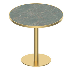 English Elm Round Tulip Bistro Table Faux Marble Top Gold Pedestal Base for Small Dining Spaces W3316P421498