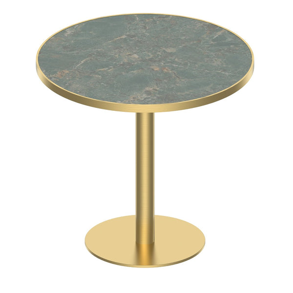 English Elm Round Tulip Bistro Table Faux Marble Top Gold Pedestal Base for Small Dining Spaces W3316P421498