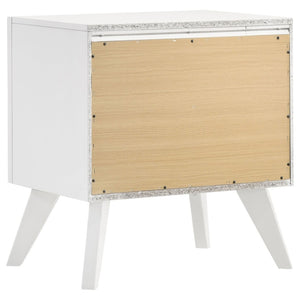 English Elm 1pc White Wood Nightstand Bronze Knobs Wave Textured Drawers Angled Legs Bedroom B2741P470090
