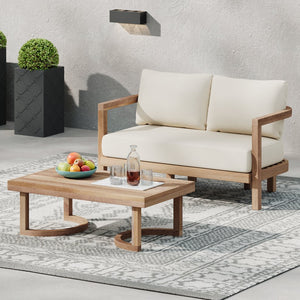 English Elm Christopher Knight Home® - 2-Person Acacia Wood Loveseat & Coffee Table Set with Beige Cushions, Weather-Resistant Patio Charm 73169.00BBGE